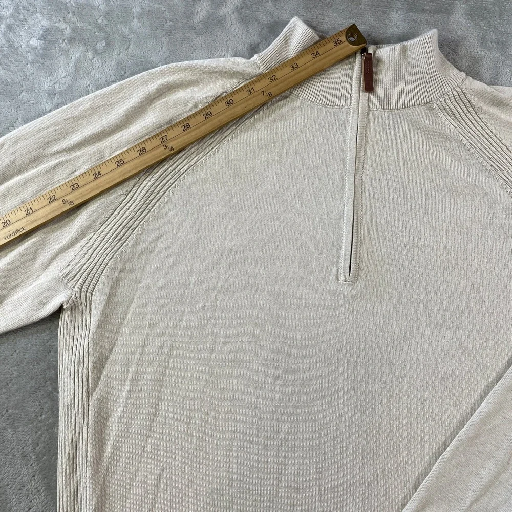 FootJoy 1/4 Zip Pullover Sweater Mens Large Beige Wool Blend Office Preppy Golf